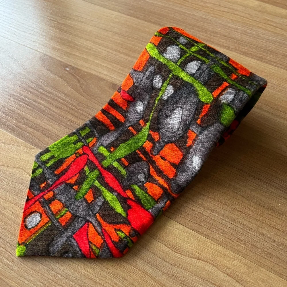 Vintage Abstract Print Necktie Multicolor Retro Pattern